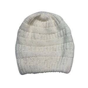White Knit Winter Beanie Women Cozy Snow Ribbed Warm Hat Boho Bohemian Outdoors